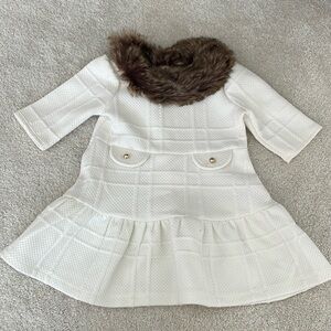 Janie and jack girls dress, Ivory and faux fur